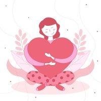 Frau, die ein Herz umarmt und so ihr Inneres Kind heilt